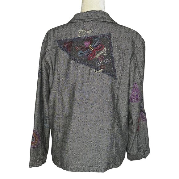 Vintage Units Embroidered Jacket Beaded Patchwork Boho Artsy Shirt Coat L - Picture 3 of 8